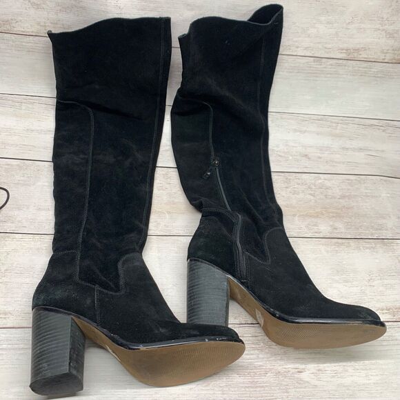 KDB SUEDE BOOTS OVER THE KNEE ANTHROPOLOGIE LOGAN BLACK 10 HEELS - Picture 2 of 16